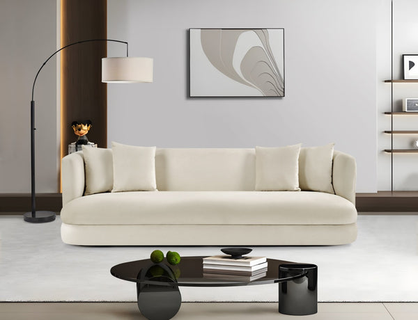 Meridian Furniture Alder Curved Velvet Three Seat Sofa with Solid Wood Frame for Modern Living Rooms Cream 699Cream-S