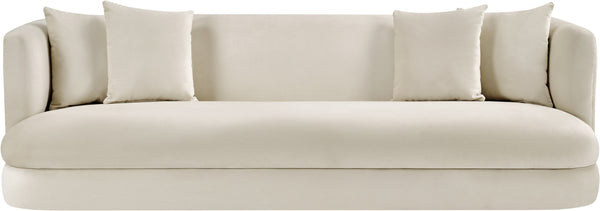 Meridian Furniture Alder Curved Velvet Three Seat Sofa with Solid Wood Frame for Modern Living Rooms Cream 699Cream-S