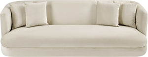 Meridian Furniture Alder Curved Velvet Three Seat Sofa with Solid Wood Frame for Modern Living Rooms Cream 699Cream-S
