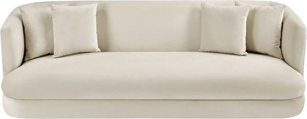 Meridian Furniture Alder Curved Velvet Three Seat Sofa with Solid Wood Frame for Modern Living Rooms Cream 699Cream-S