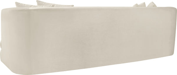 Meridian Furniture Alder Curved Velvet Three Seat Sofa with Solid Wood Frame for Modern Living Rooms Cream 699Cream-S