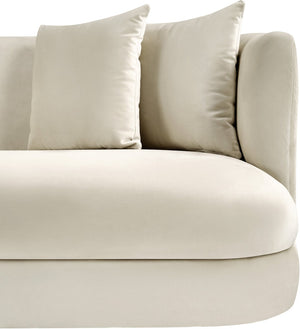 Meridian Furniture Alder Curved Velvet Three Seat Sofa with Solid Wood Frame for Modern Living Rooms Cream 699Cream-S