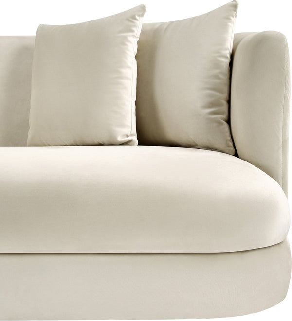 Meridian Furniture Alder Curved Velvet Three Seat Sofa with Solid Wood Frame for Modern Living Rooms Cream 699Cream-S