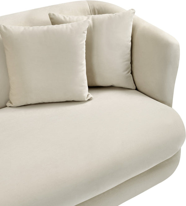 Meridian Furniture Alder Curved Velvet Three Seat Sofa with Solid Wood Frame for Modern Living Rooms Cream 699Cream-S