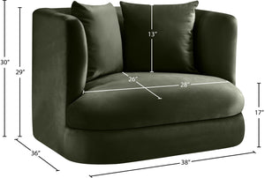 Meridian Furniture Alder Barrel Accent Chair Plush Velvet Upholstery Curved Frame for Modern Living Rooms Green 699Green-C