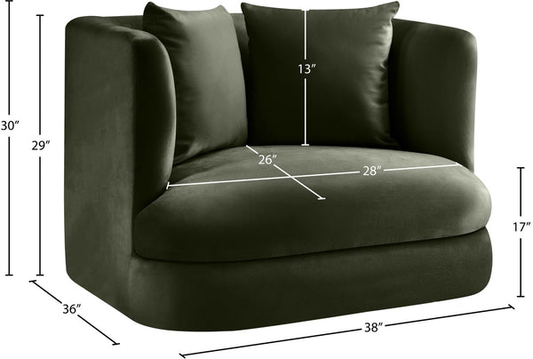 Meridian Furniture Alder Barrel Accent Chair Plush Velvet Upholstery Curved Frame for Modern Living Rooms Green 699Green-C