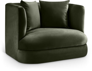 Meridian Furniture Alder Barrel Accent Chair Plush Velvet Upholstery Curved Frame for Modern Living Rooms Green 699Green-C