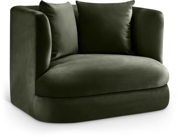 Meridian Furniture Alder Barrel Accent Chair Plush Velvet Upholstery Curved Frame for Modern Living Rooms Green 699Green-C