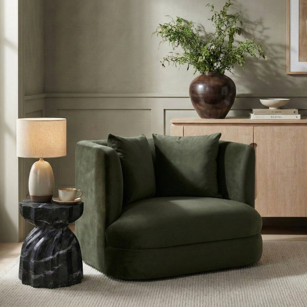 Meridian Furniture Alder Barrel Accent Chair Plush Velvet Upholstery Curved Frame for Modern Living Rooms Green 699Green-C