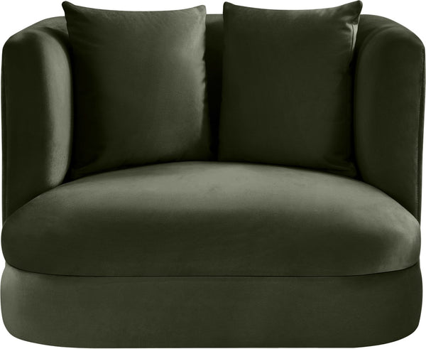 Meridian Furniture Alder Barrel Accent Chair Plush Velvet Upholstery Curved Frame for Modern Living Rooms Green 699Green-C