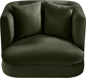 Meridian Furniture Alder Barrel Accent Chair Plush Velvet Upholstery Curved Frame for Modern Living Rooms Green 699Green-C