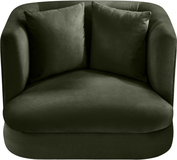 Meridian Furniture Alder Barrel Accent Chair Plush Velvet Upholstery Curved Frame for Modern Living Rooms Green 699Green-C