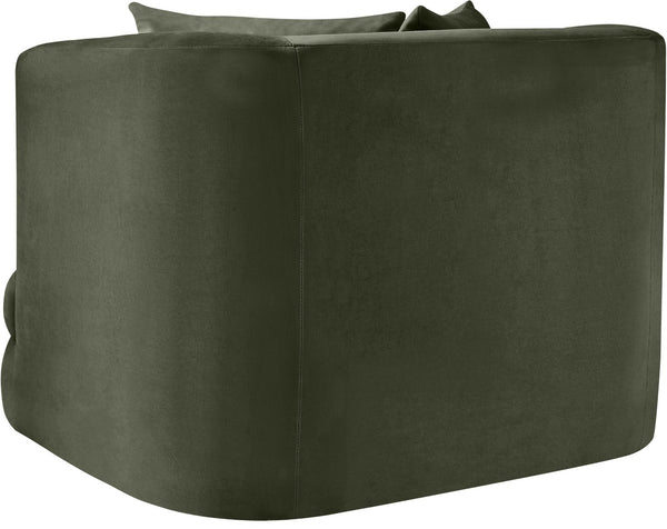 Meridian Furniture Alder Barrel Accent Chair Plush Velvet Upholstery Curved Frame for Modern Living Rooms Green 699Green-C