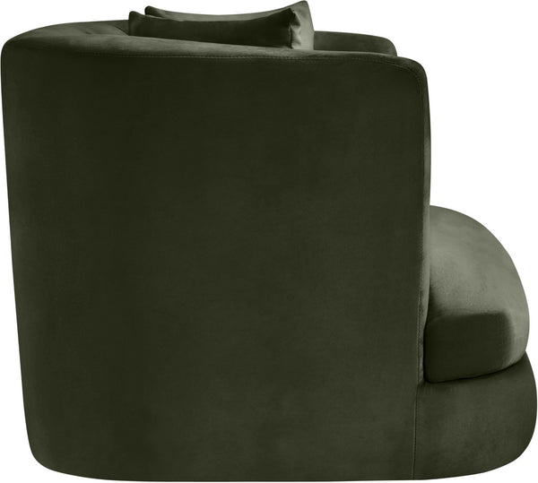 Meridian Furniture Alder Barrel Accent Chair Plush Velvet Upholstery Curved Frame for Modern Living Rooms Green 699Green-C
