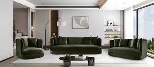 Meridian Furniture Alder Barrel Accent Chair Plush Velvet Upholstery Curved Frame for Modern Living Rooms Green 699Green-C
