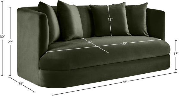 Meridian Furniture Alder Plush Velvet Loveseat with Rounded Arms and Solid Wood Frame for Modern Living Rooms Green 699Green-L