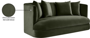 Meridian Furniture Alder Plush Velvet Loveseat with Rounded Arms and Solid Wood Frame for Modern Living Rooms Green 699Green-L