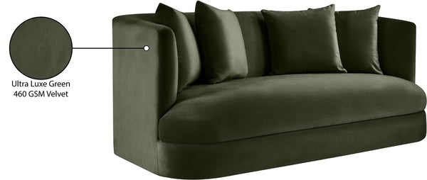 Meridian Furniture Alder Plush Velvet Loveseat with Rounded Arms and Solid Wood Frame for Modern Living Rooms Green 699Green-L