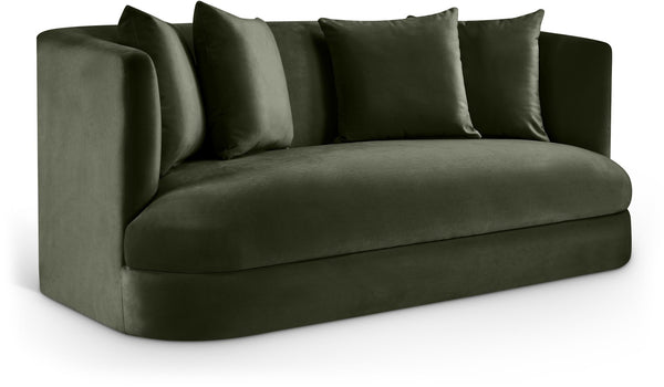 Meridian Furniture Alder Plush Velvet Loveseat with Rounded Arms and Solid Wood Frame for Modern Living Rooms Green 699Green-L