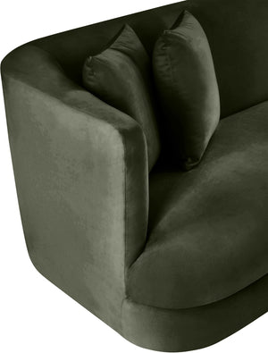 Meridian Furniture Alder Plush Velvet Loveseat with Rounded Arms and Solid Wood Frame for Modern Living Rooms Green 699Green-L