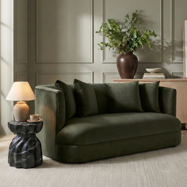 Meridian Furniture Alder Plush Velvet Loveseat with Rounded Arms and Solid Wood Frame for Modern Living Rooms Green 699Green-L