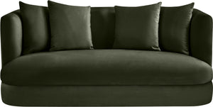 Meridian Furniture Alder Plush Velvet Loveseat with Rounded Arms and Solid Wood Frame for Modern Living Rooms Green 699Green-L