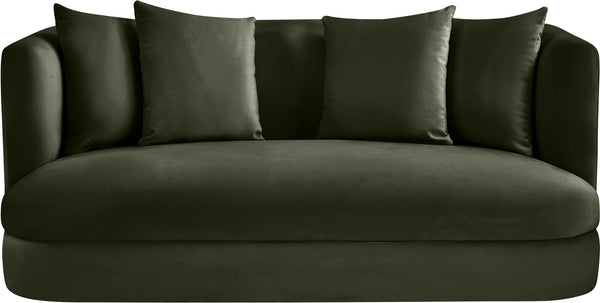 Meridian Furniture Alder Plush Velvet Loveseat with Rounded Arms and Solid Wood Frame for Modern Living Rooms Green 699Green-L