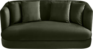 Meridian Furniture Alder Plush Velvet Loveseat with Rounded Arms and Solid Wood Frame for Modern Living Rooms Green 699Green-L