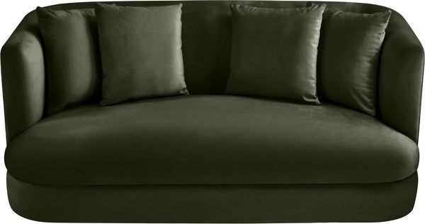 Meridian Furniture Alder Plush Velvet Loveseat with Rounded Arms and Solid Wood Frame for Modern Living Rooms Green 699Green-L