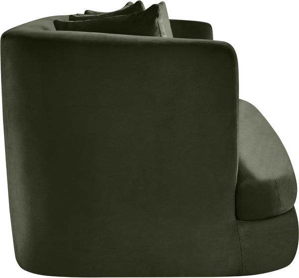 Meridian Furniture Alder Plush Velvet Loveseat with Rounded Arms and Solid Wood Frame for Modern Living Rooms Green 699Green-L