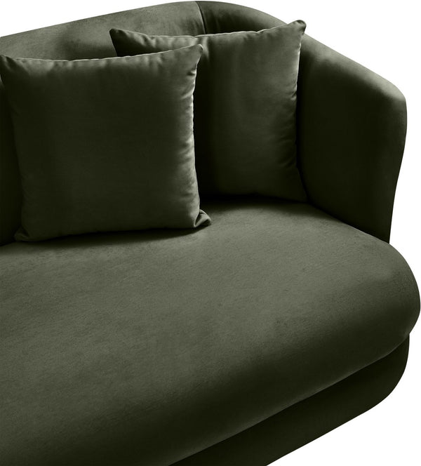 Meridian Furniture Alder Plush Velvet Loveseat with Rounded Arms and Solid Wood Frame for Modern Living Rooms Green 699Green-L
