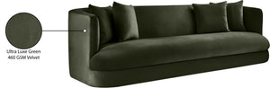 Meridian Furniture Alder Curved Velvet Three Seat Sofa with Solid Wood Frame for Modern Living Rooms Green 699Green-S