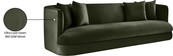 Meridian Furniture Alder Curved Velvet Three Seat Sofa with Solid Wood Frame for Modern Living Rooms Green 699Green-S