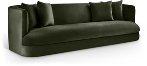 Meridian Furniture Alder Curved Velvet Three Seat Sofa with Solid Wood Frame for Modern Living Rooms Green 699Green-S
