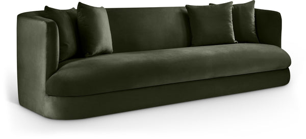 Meridian Furniture Alder Curved Velvet Three Seat Sofa with Solid Wood Frame for Modern Living Rooms Green 699Green-S