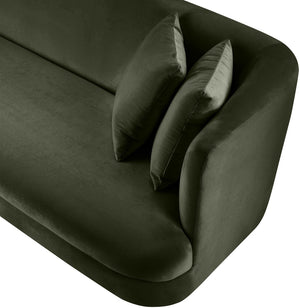 Meridian Furniture Alder Curved Velvet Three Seat Sofa with Solid Wood Frame for Modern Living Rooms Green 699Green-S