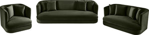 Meridian Furniture Alder Curved Velvet Three Seat Sofa with Solid Wood Frame for Modern Living Rooms Green 699Green-S