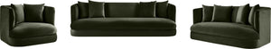 Meridian Furniture Alder Curved Velvet Three Seat Sofa with Solid Wood Frame for Modern Living Rooms Green 699Green-S