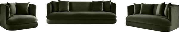 Meridian Furniture Alder Curved Velvet Three Seat Sofa with Solid Wood Frame for Modern Living Rooms Green 699Green-S