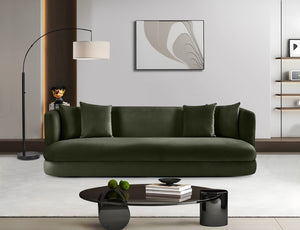Meridian Furniture Alder Curved Velvet Three Seat Sofa with Solid Wood Frame for Modern Living Rooms Green 699Green-S