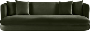 Meridian Furniture Alder Curved Velvet Three Seat Sofa with Solid Wood Frame for Modern Living Rooms Green 699Green-S