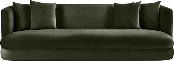 Meridian Furniture Alder Curved Velvet Three Seat Sofa with Solid Wood Frame for Modern Living Rooms Green 699Green-S