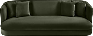 Meridian Furniture Alder Curved Velvet Three Seat Sofa with Solid Wood Frame for Modern Living Rooms Green 699Green-S