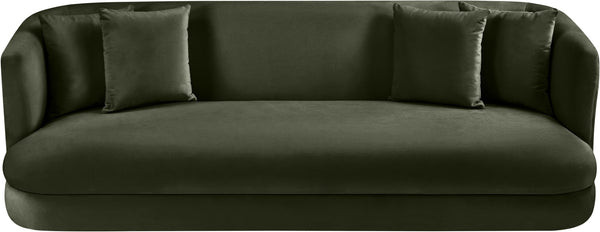 Meridian Furniture Alder Curved Velvet Three Seat Sofa with Solid Wood Frame for Modern Living Rooms Green 699Green-S