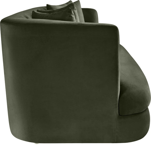 Meridian Furniture Alder Curved Velvet Three Seat Sofa with Solid Wood Frame for Modern Living Rooms Green 699Green-S