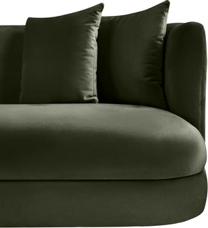 Meridian Furniture Alder Curved Velvet Three Seat Sofa with Solid Wood Frame for Modern Living Rooms Green 699Green-S