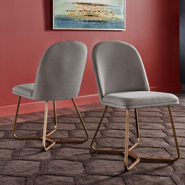 Marquis Glam Dining Chair Set with Gold Metal Frame and Linen Upholstered Seat