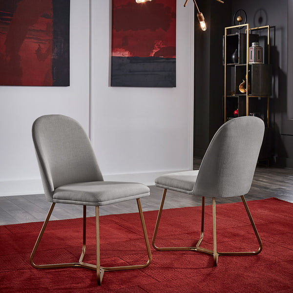 Marquis Glam Dining Chair Set with Gold Metal Frame and Linen Upholstered Seat
