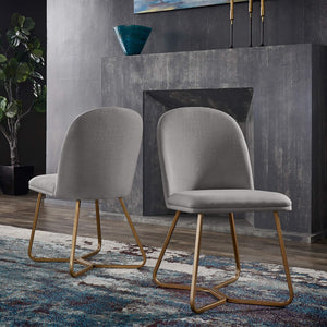 Marquis Glam Dining Chair Set with Gold Metal Frame and Linen Upholstered Seat