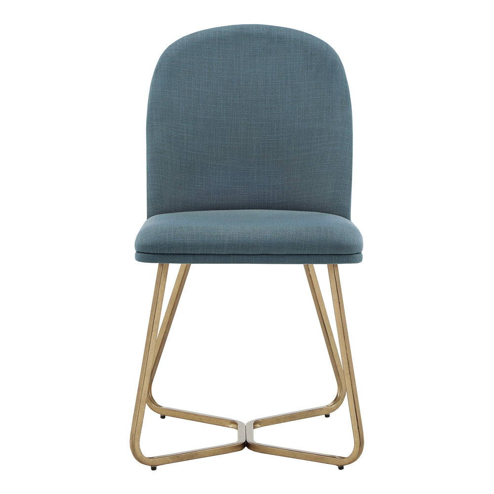 Homelegance Marquis Glam Dining Chair Set with Gold Metal Frame and Linen Upholstered Seat Blue 699S-PBL